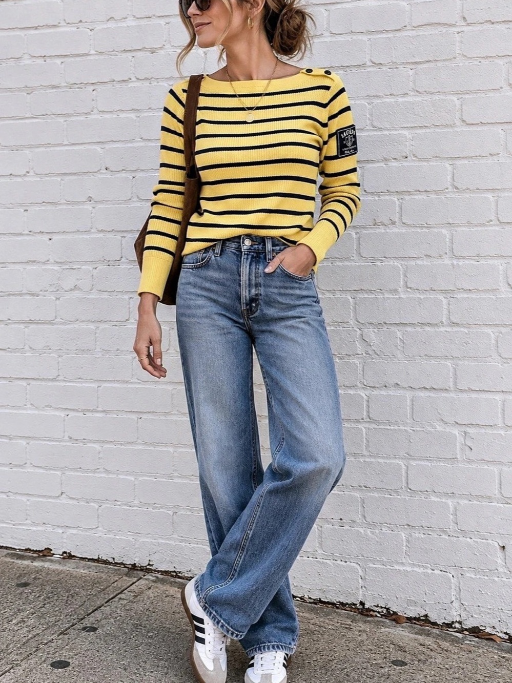 Lauren Ralph Lauren Striped Crew Neck Sweater in Yellow & Black Size Small Like